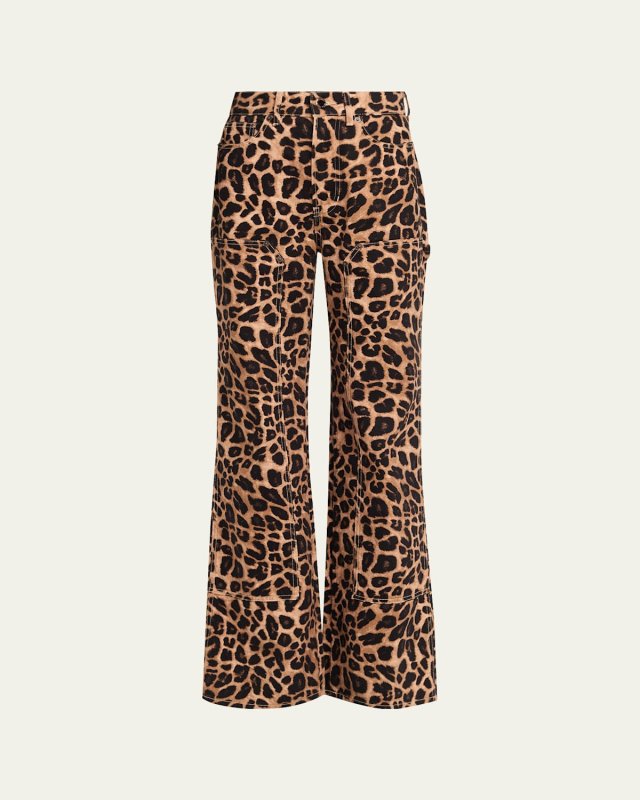 Taylor High-Rise Wide-Leg Leopard Jeans with Chaps